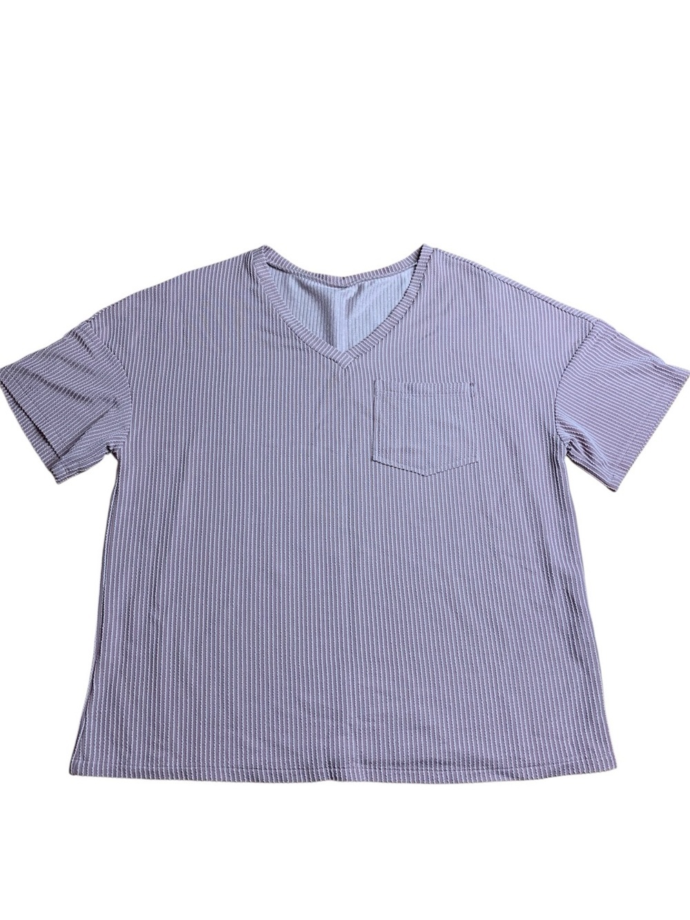 Soft Ribbed V-Neck Pocket T-Shirt Lavender Mauve Size Large
